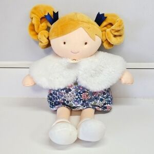 JoliJou Paris Les Demoiselles Blonde Pretty Doll Plush Blue Print Dress France